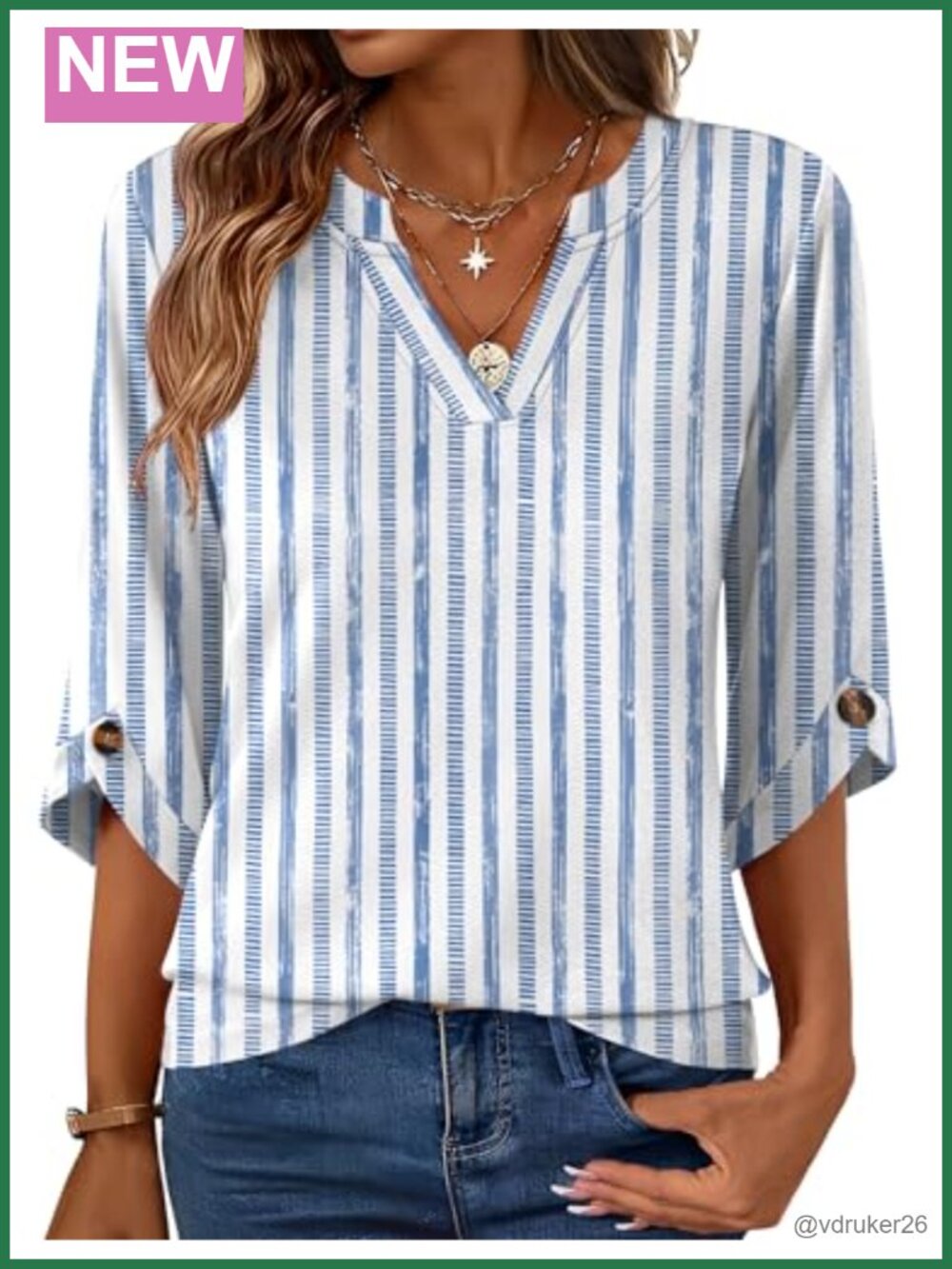 Womens 3/4 Sleeve Tunic Top V-Neck Bell Sleeve Business Casual Blouse
